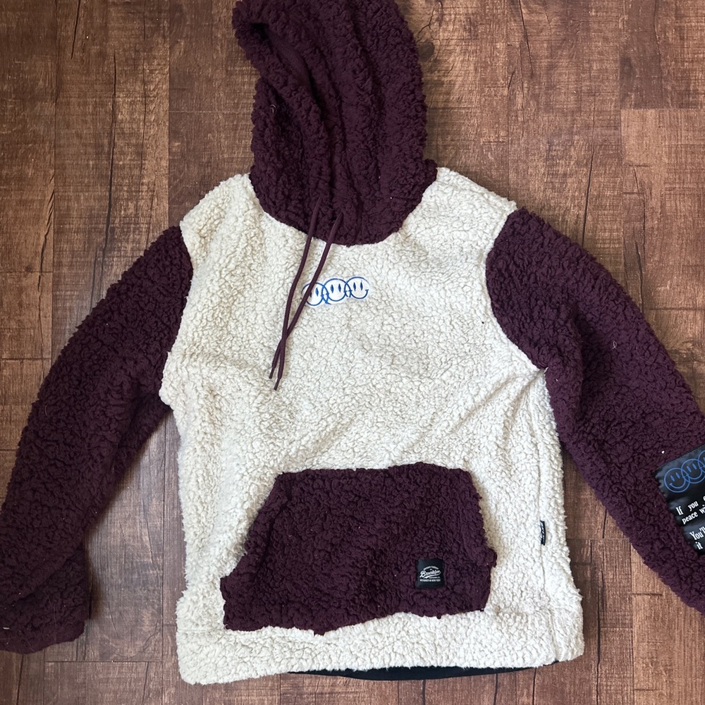 O'Neill Burgundy and Cream Sherpa Hoodie